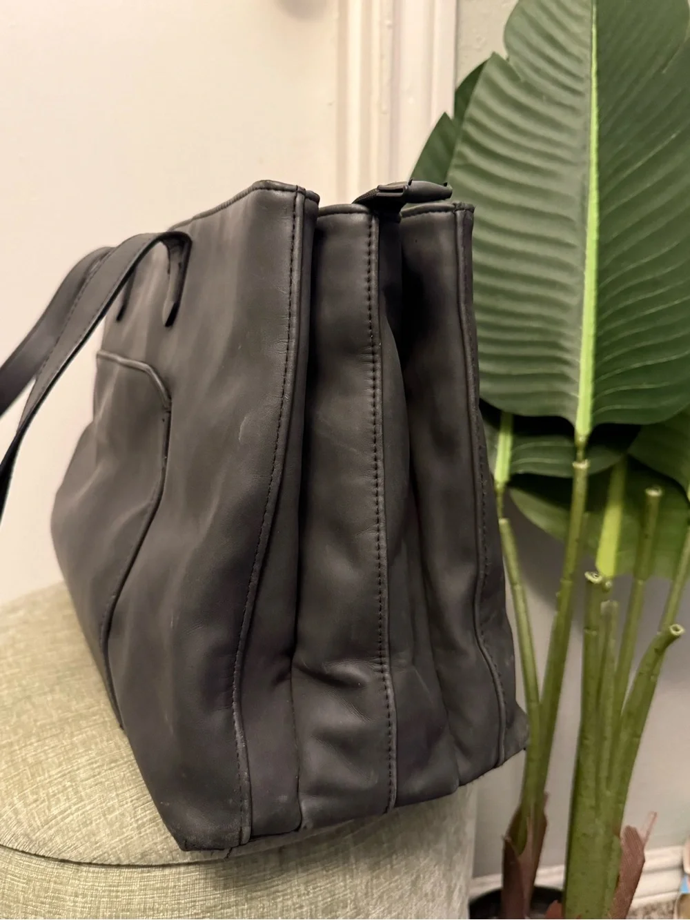 Universal Thread Black Faux Leather Laptop Work Tote Bag